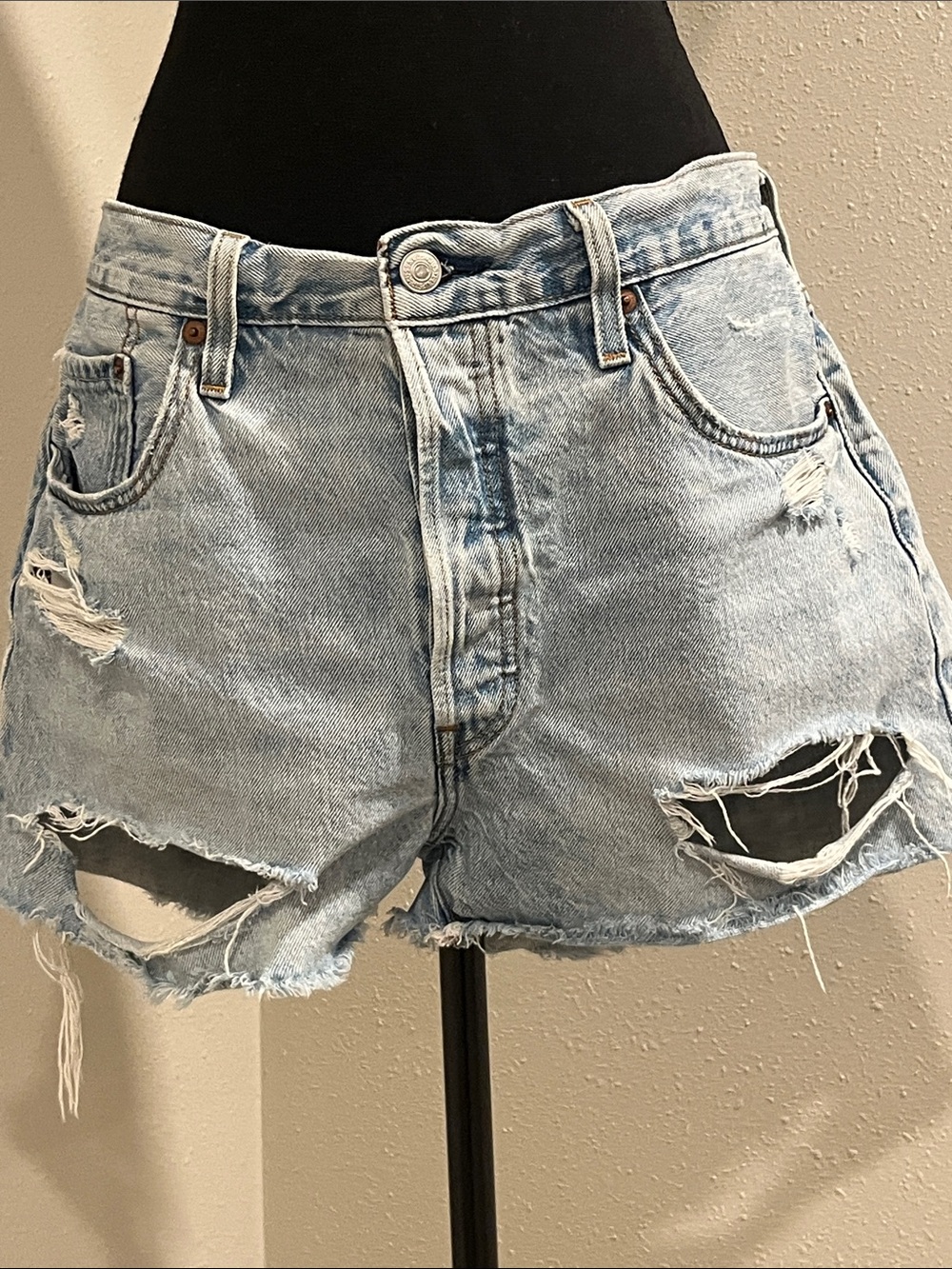 Levi's 501 Light Blue Distressed High-Rise Jean Shorts-Size 32